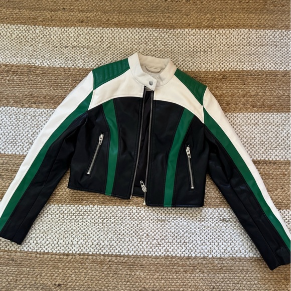 Black and Green Leather Jacket - Picture 2 of 4